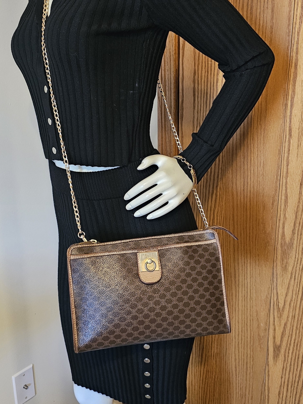 Celine Brown Monogram Canvas Clutch with Gold Hardware - Picture 13 of 14